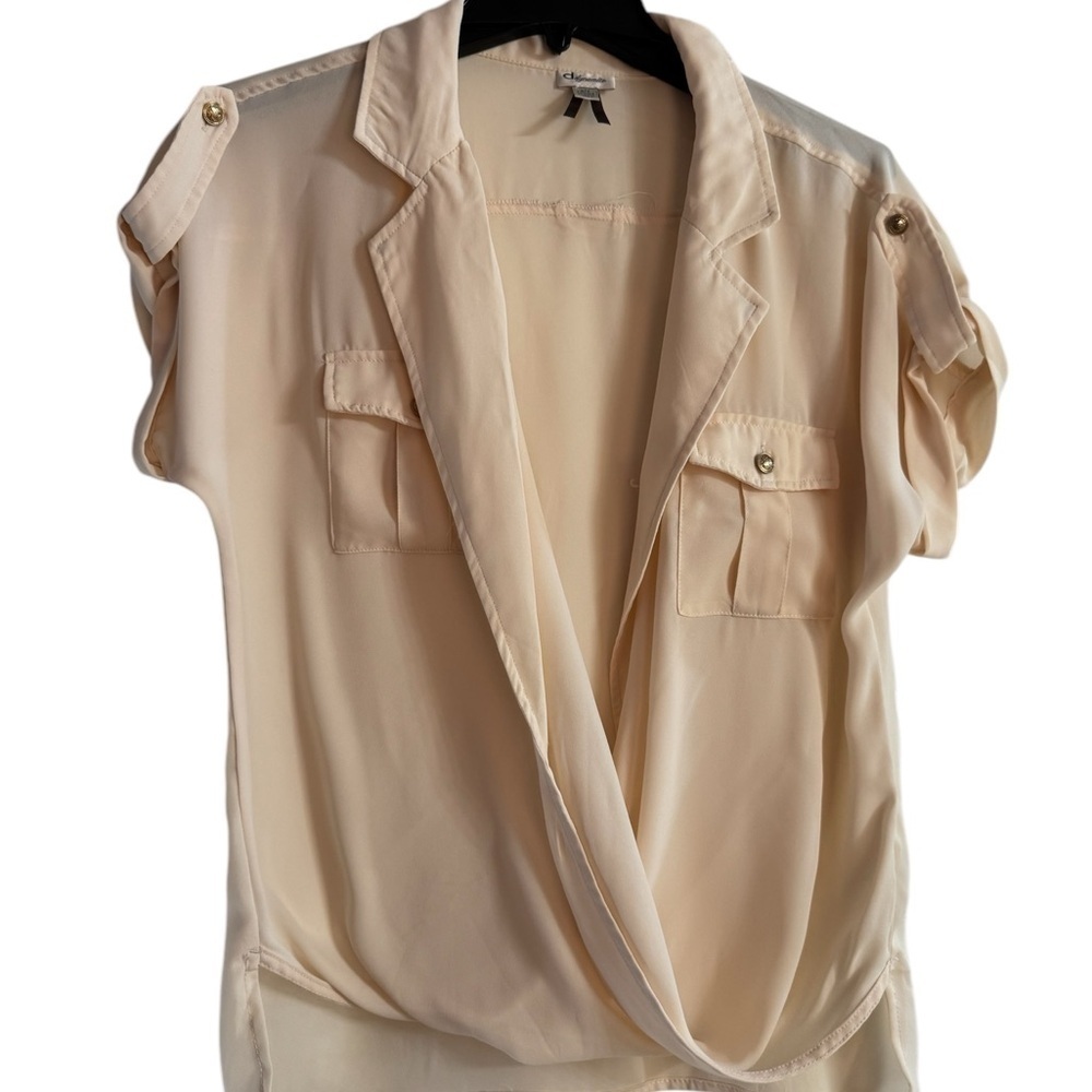 Dynamite Cream Cap Sleeve Wrap Blouse